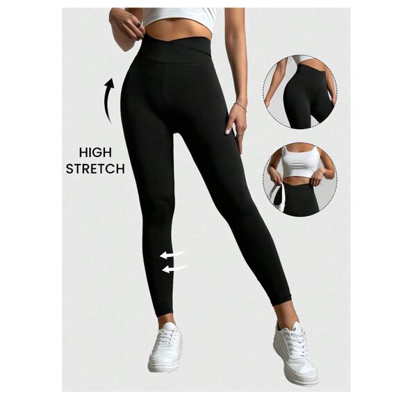 NWOT | Shein | Cross Front High Rise Leggings | Small | Black - Picture 2 of 10